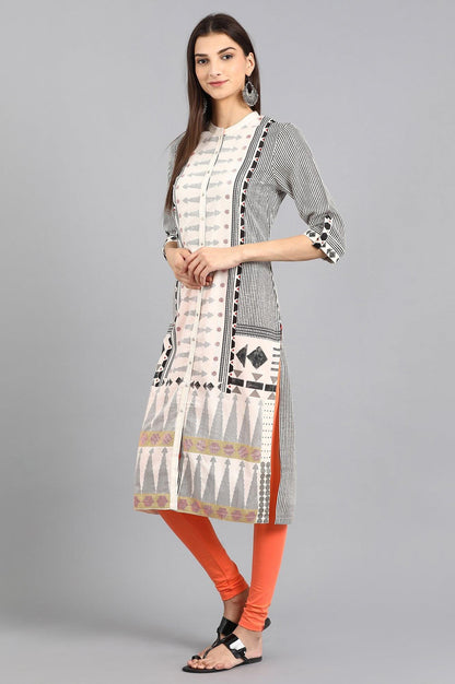 White Mandarin Neck Printed kurta - wforwoman