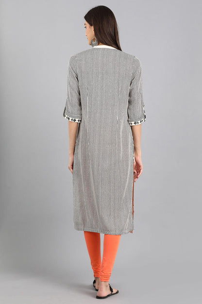 White Mandarin Neck Printed kurta - wforwoman