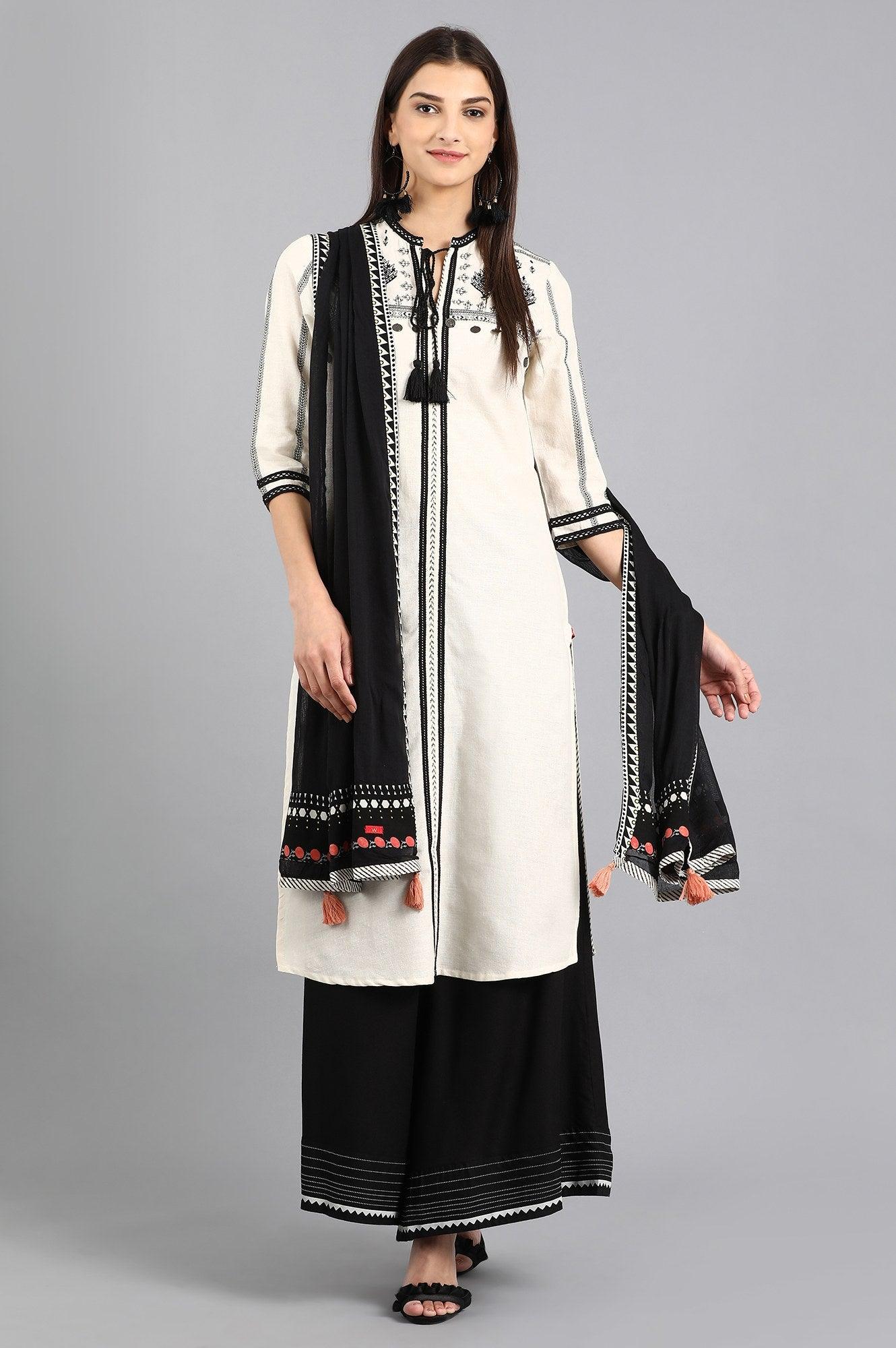 Off-White Mandarin Neck kurta - wforwoman