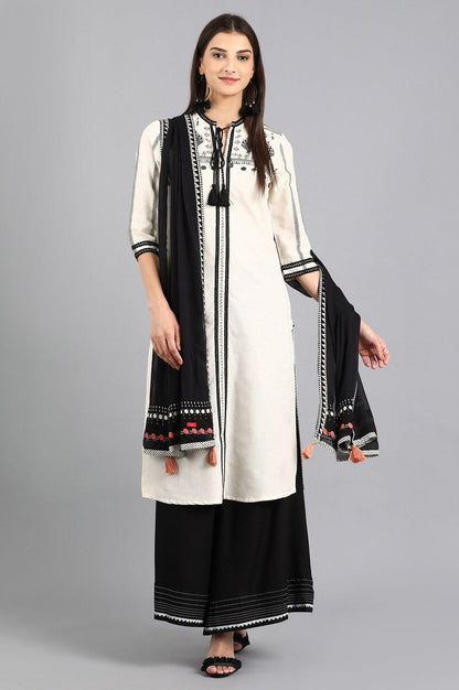 Off-White Mandarin Neck kurta - wforwoman