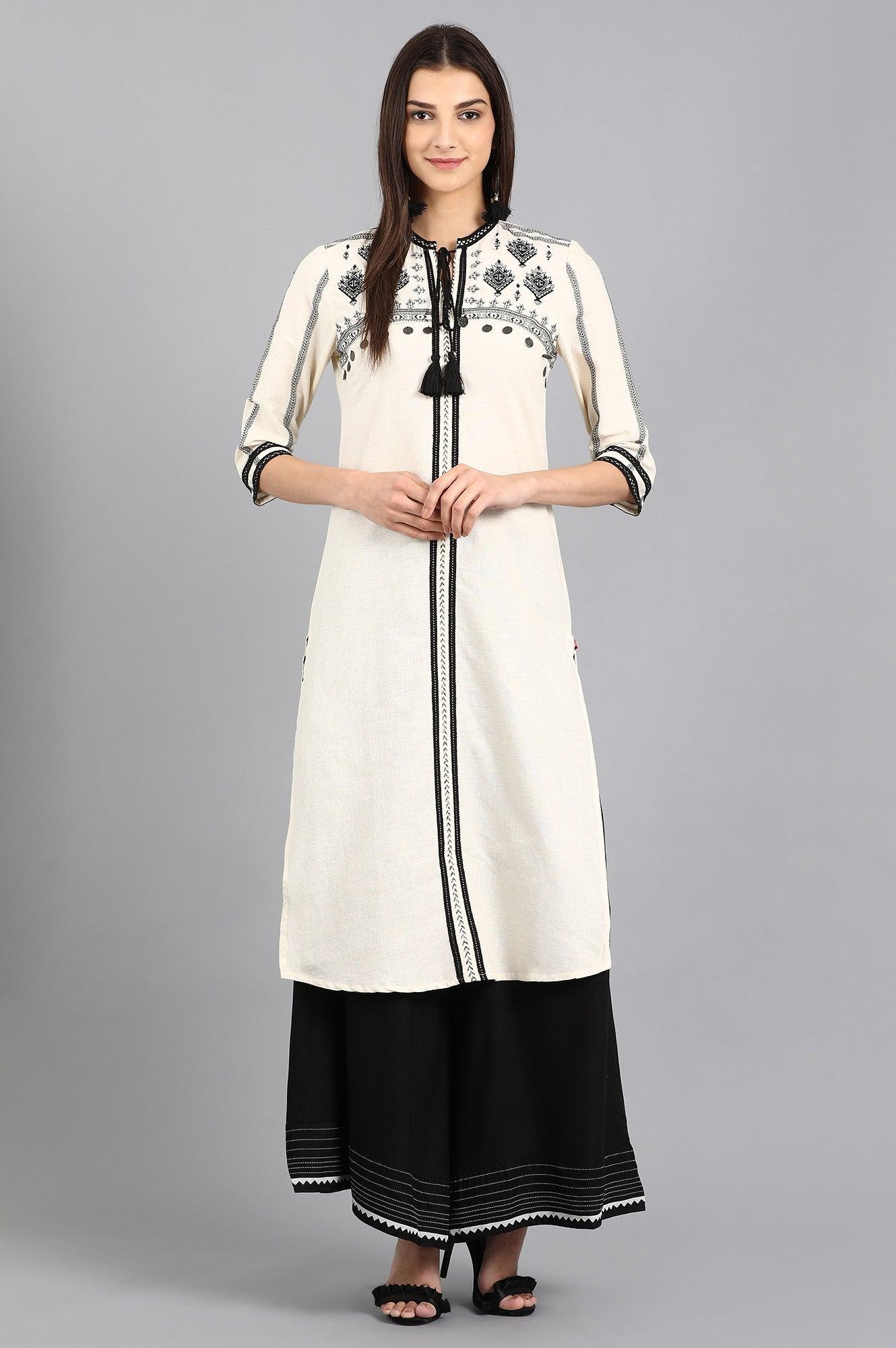 Off-White Mandarin Neck kurta - wforwoman