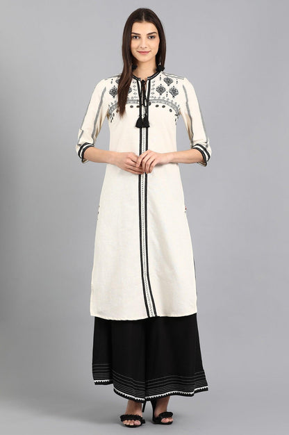 Off-White Mandarin Neck kurta - wforwoman