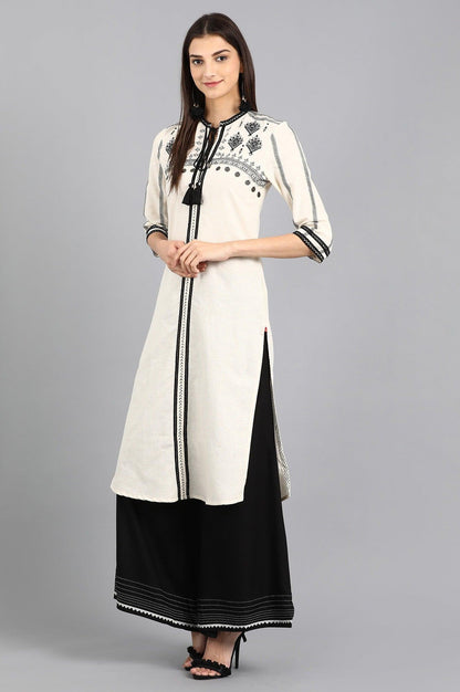 Off-White Mandarin Neck kurta - wforwoman