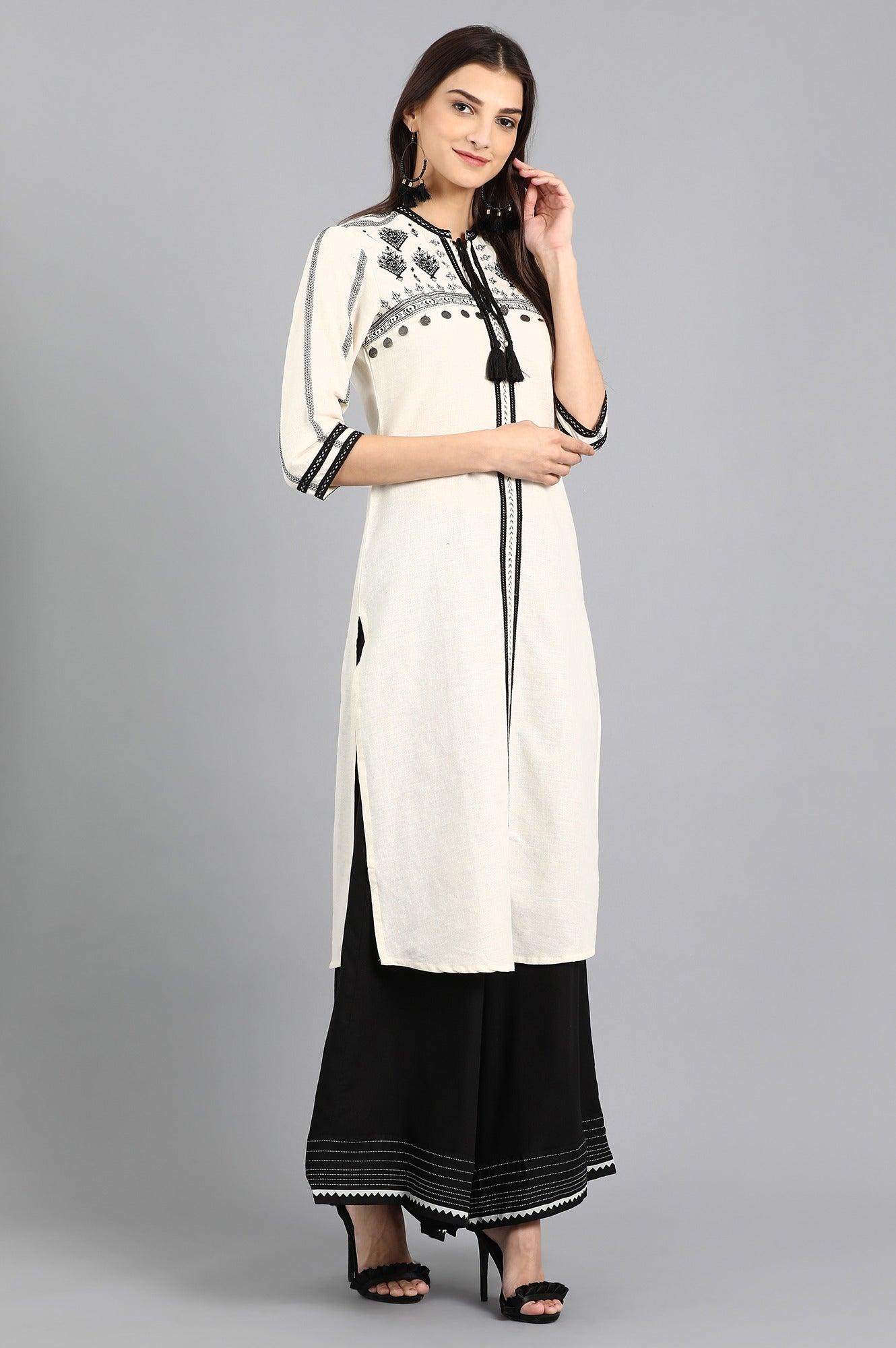 Off-White Mandarin Neck kurta - wforwoman