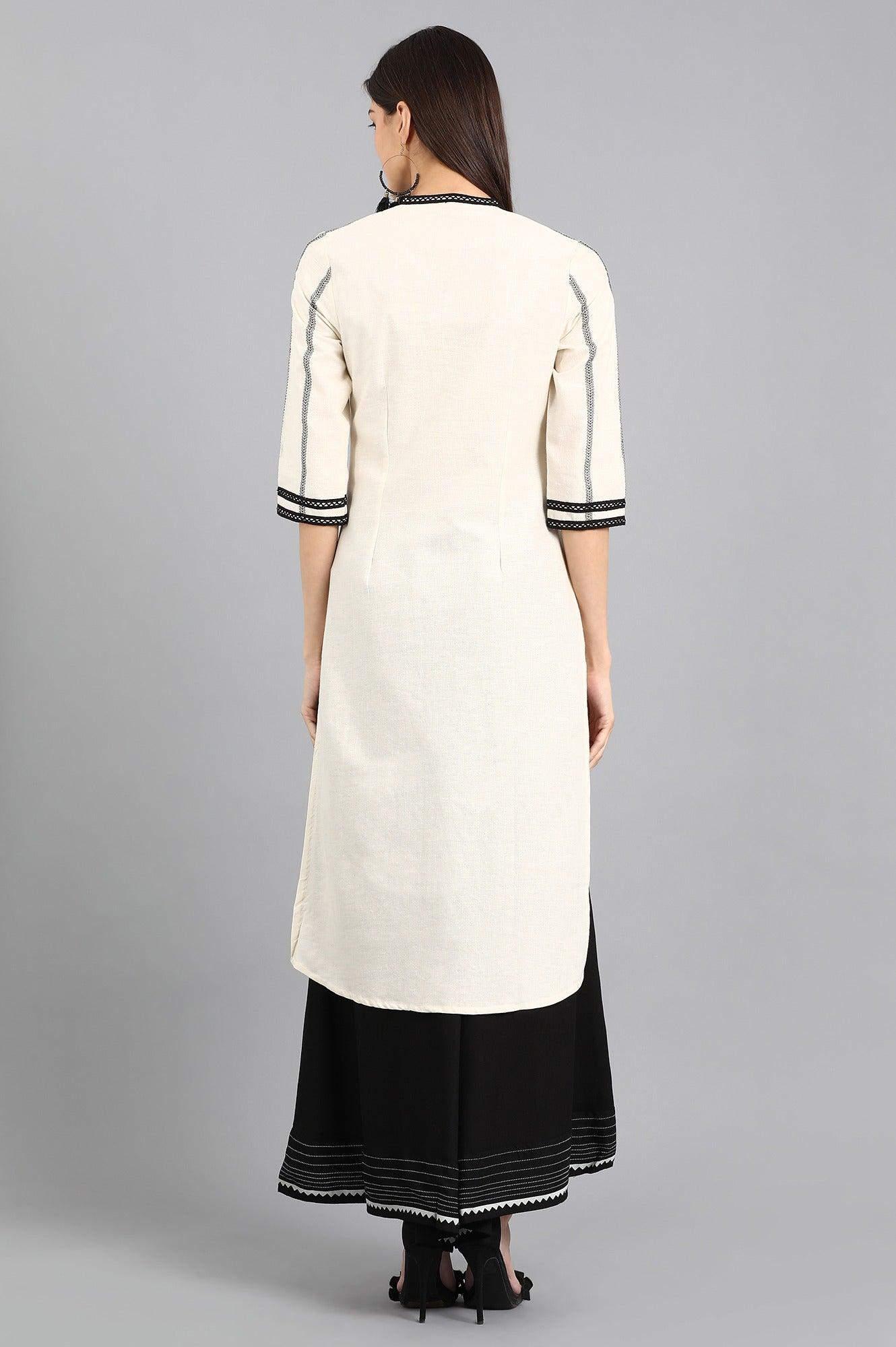 Off-White Mandarin Neck kurta - wforwoman