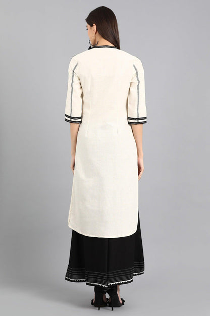 Off-White Mandarin Neck kurta - wforwoman