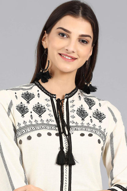 Off-White Mandarin Neck kurta - wforwoman