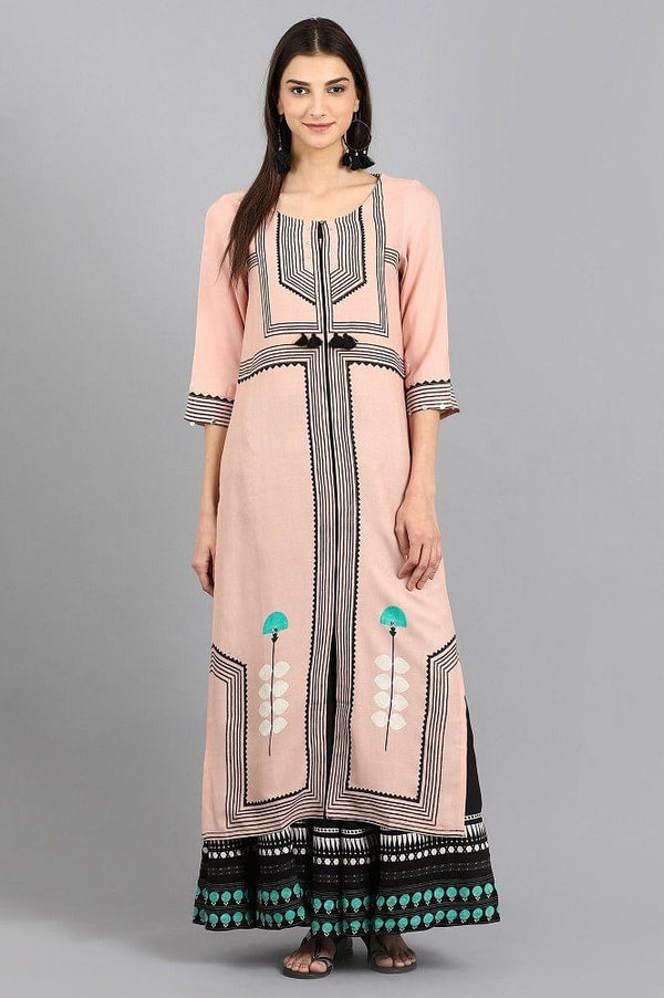 Pink Round Neck Printed kurta