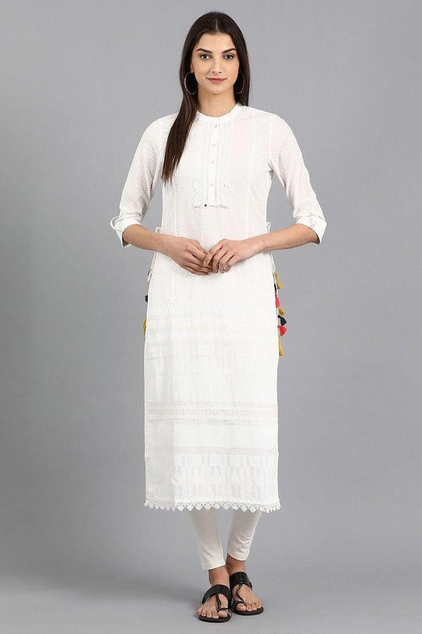 White Mandarin Neck Printed kurta