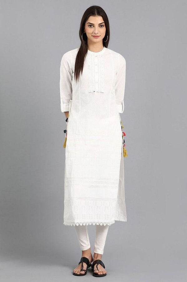 White Mandarin Neck Printed kurta