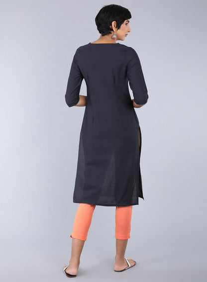 Ecru Round Neck Printed kurta - wforwoman