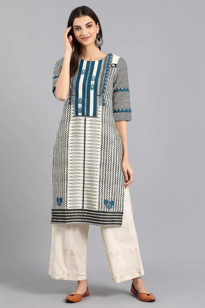 Off-White Round Neck Printed kurta - wforwoman
