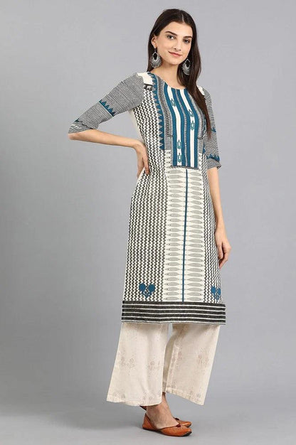 Off-White Round Neck Printed kurta - wforwoman