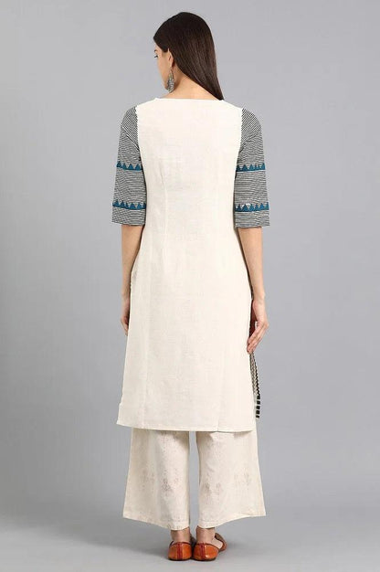 Off-White Round Neck Printed kurta - wforwoman