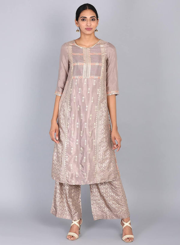 Brown Round Neck Printed kurta