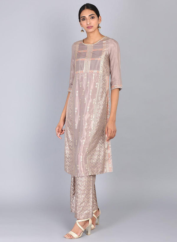 Brown Round Neck Printed kurta