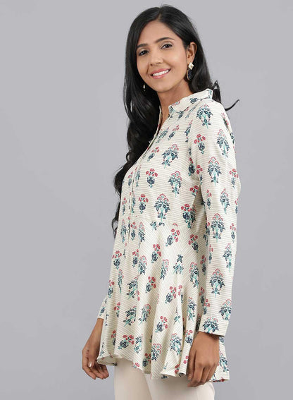 Ecru Shirt Collar Peplum Top - wforwoman