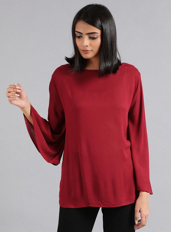 Maroon Round Neck Solid Top
