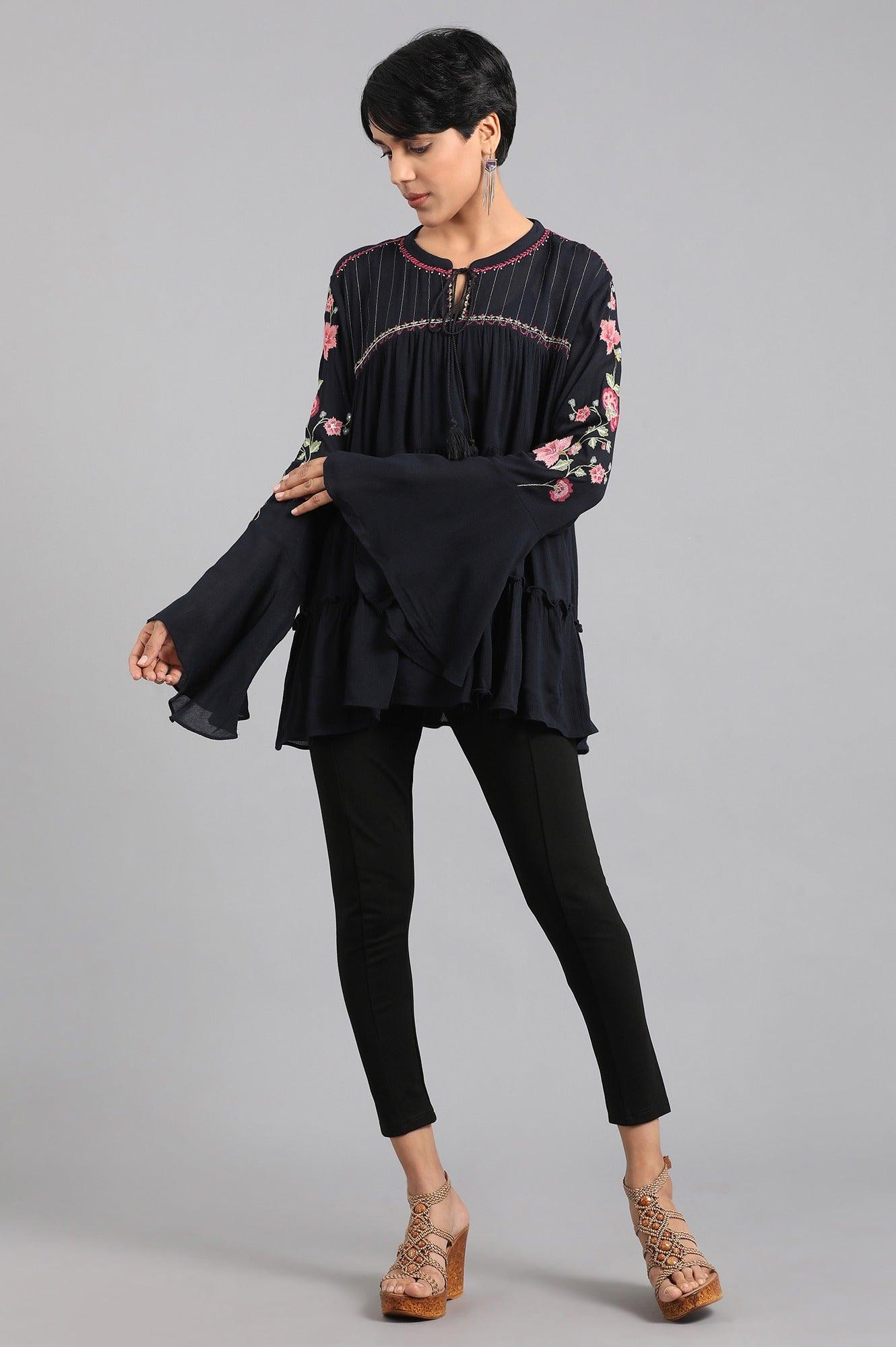 Blue Round Neck Full Sleeves Top - wforwoman