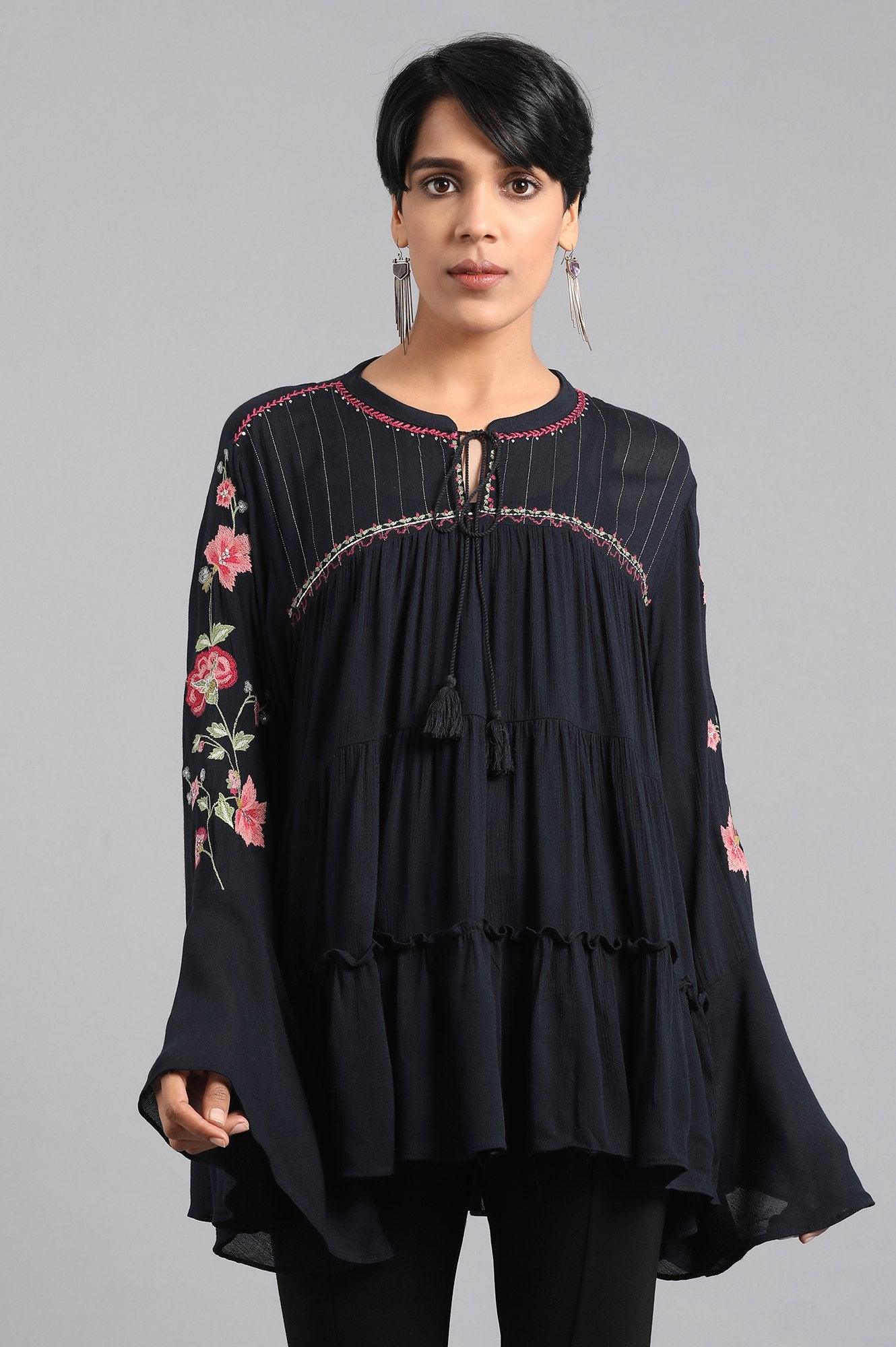 Blue Round Neck Full Sleeves Top - wforwoman