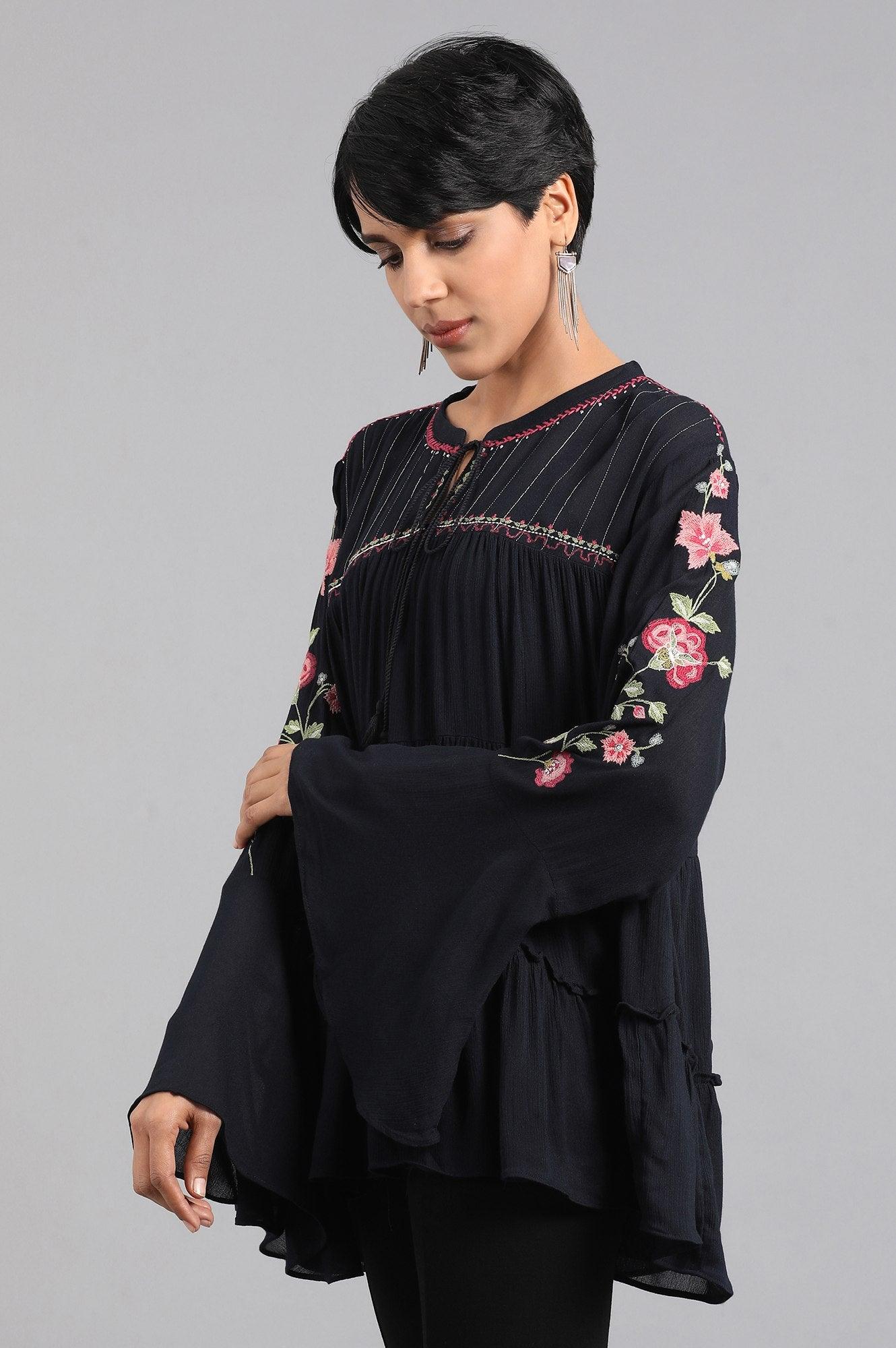 Blue Round Neck Full Sleeves Top - wforwoman