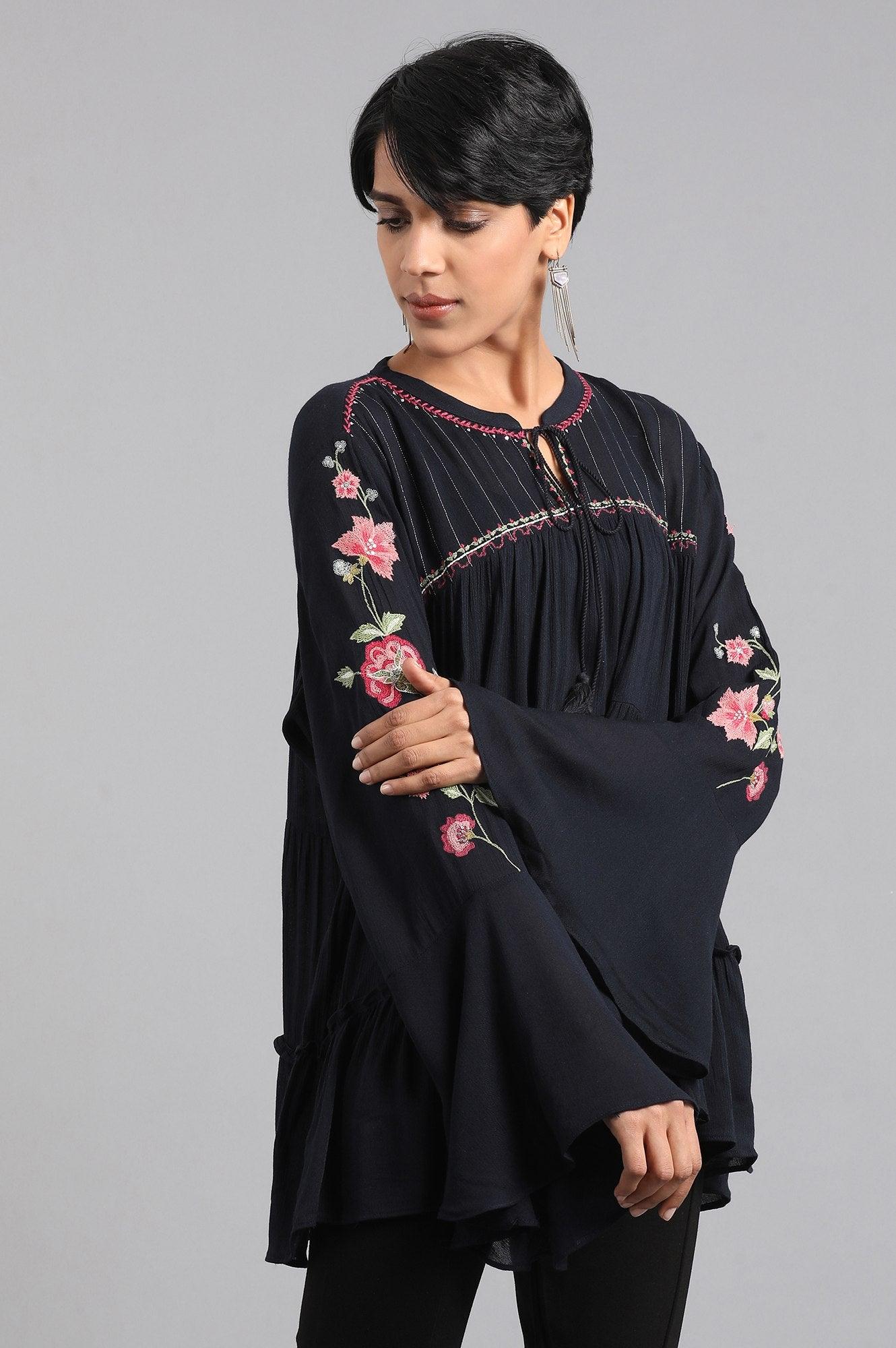 Blue Round Neck Full Sleeves Top - wforwoman