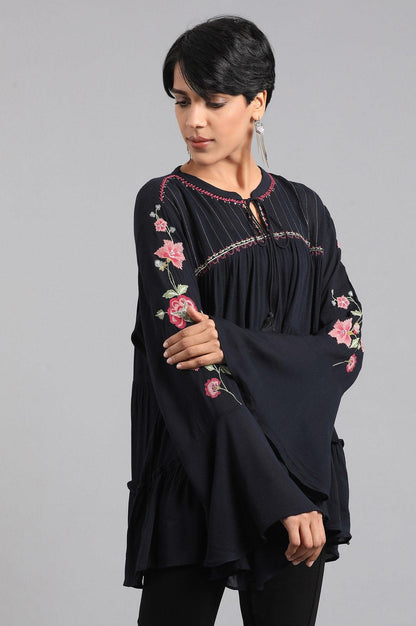 Blue Round Neck Full Sleeves Top - wforwoman