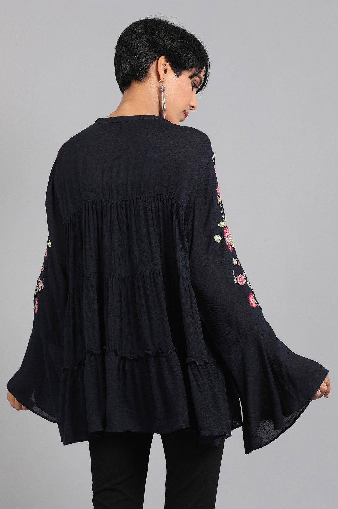 Blue Round Neck Full Sleeves Top - wforwoman