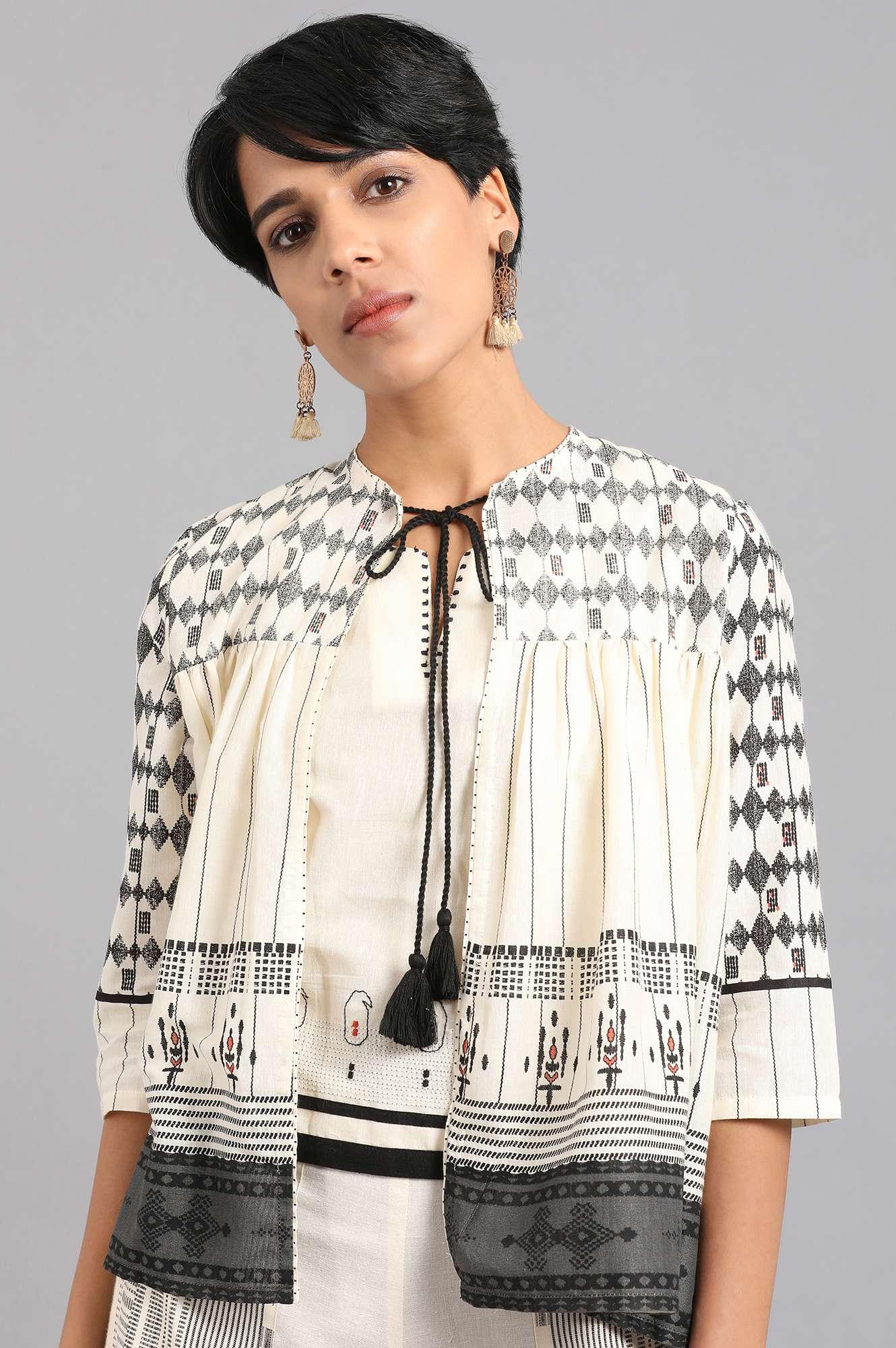 Ecru Open Front Layered Top - wforwoman