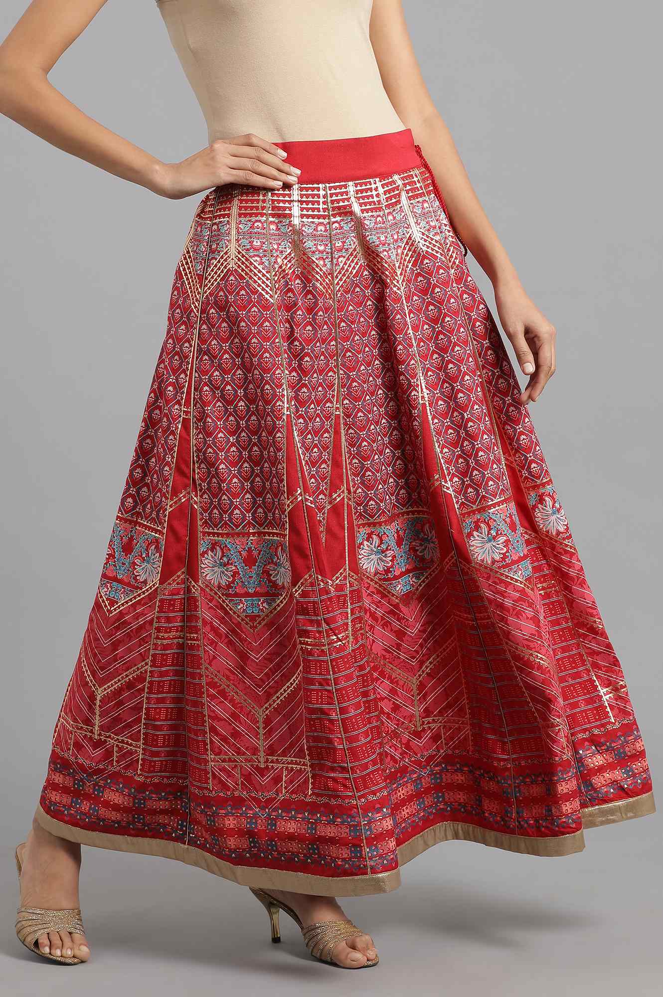 Red Printed Skirt