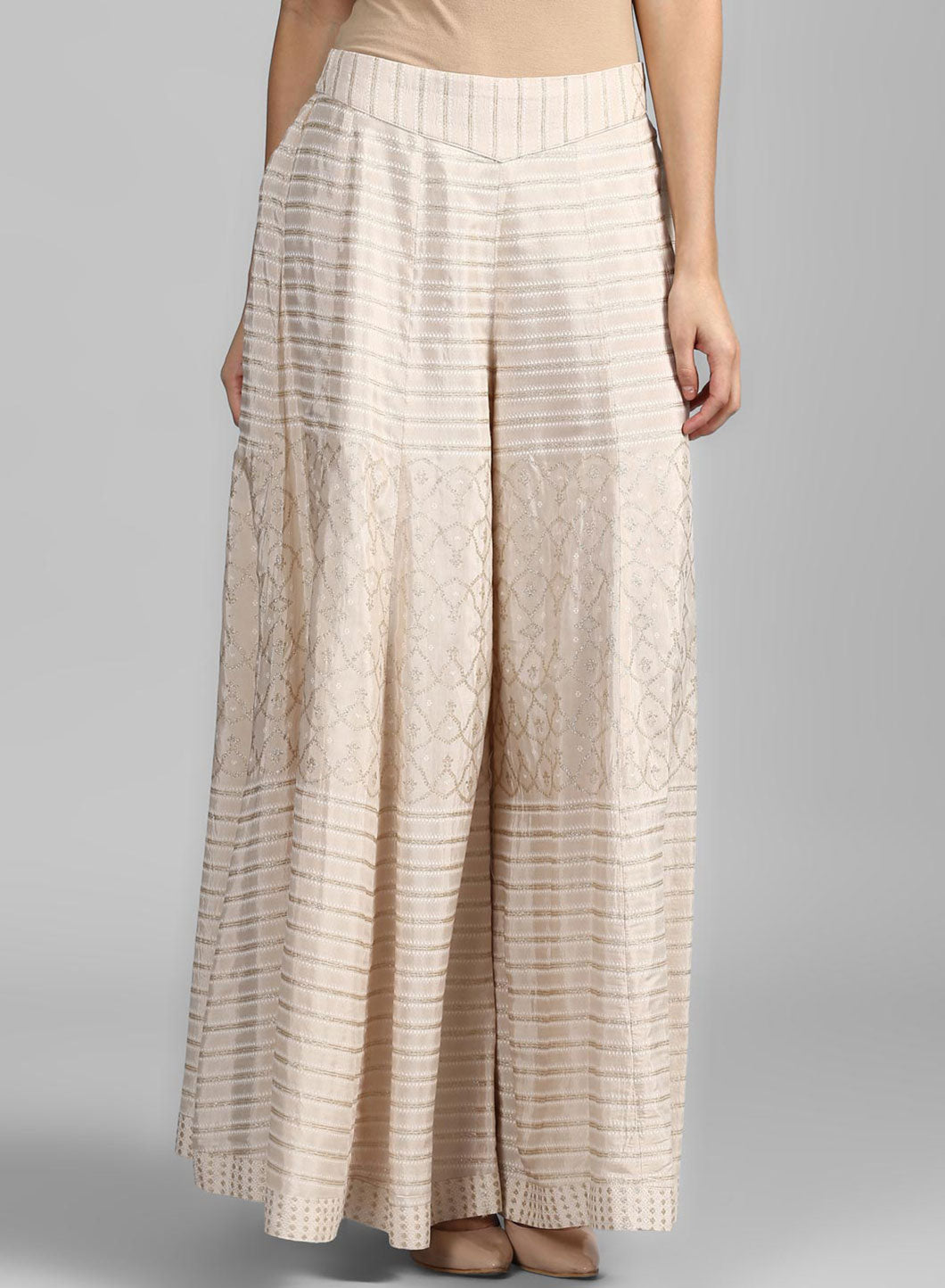 Beige Glitter Print Culottes