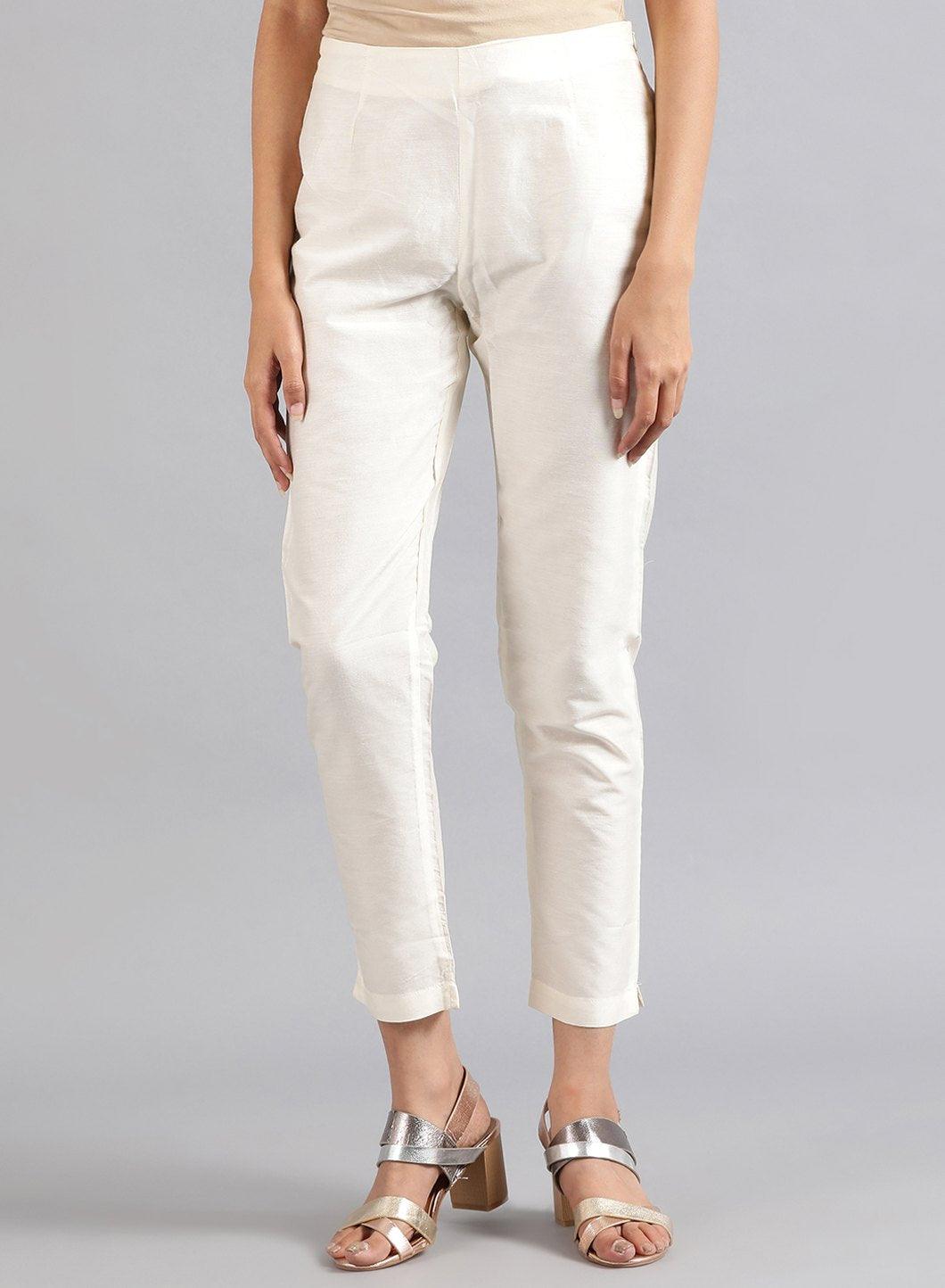 White Solid Trousers - wforwoman