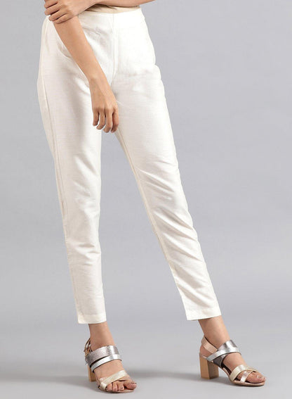 White Solid Trousers - wforwoman