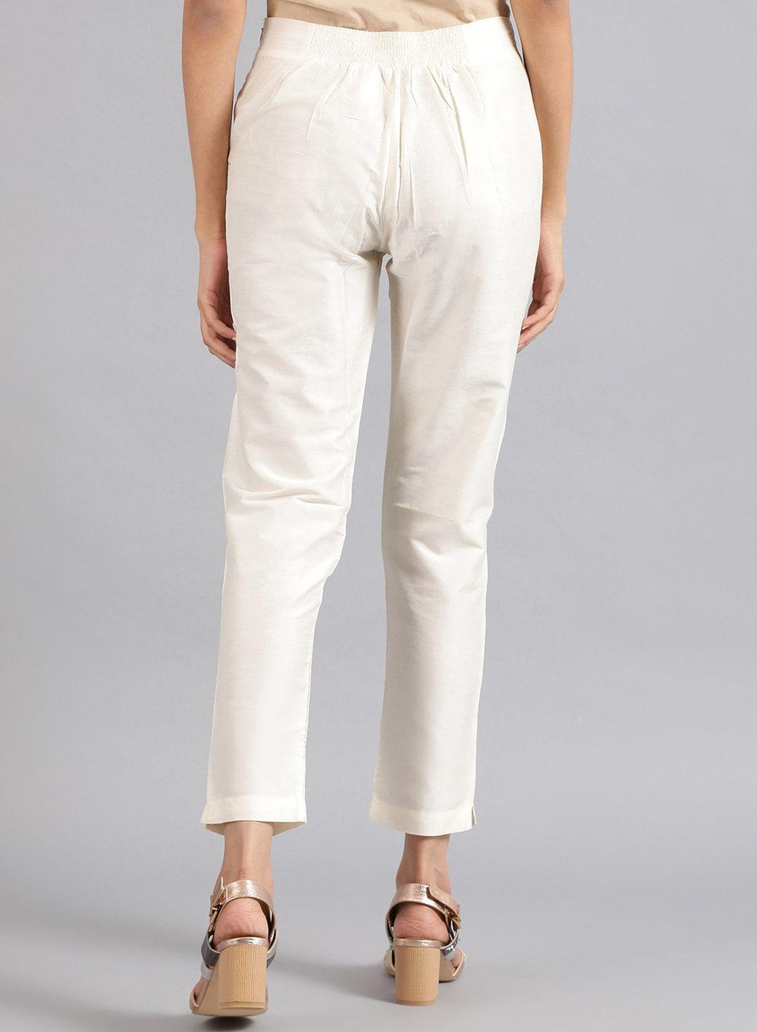 White Solid Trousers - wforwoman