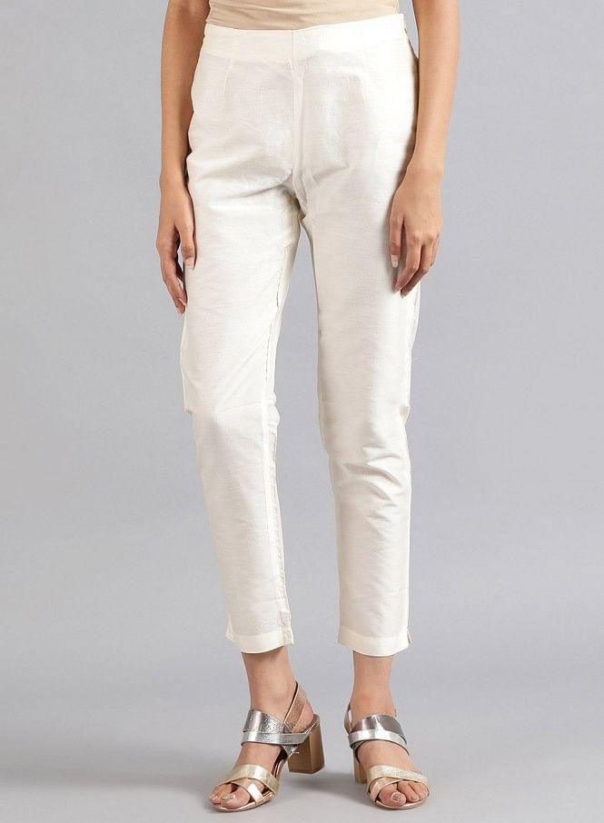 White Solid Trousers - wforwoman