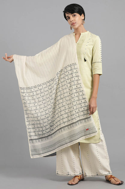 Off-White Voile Printed Drape