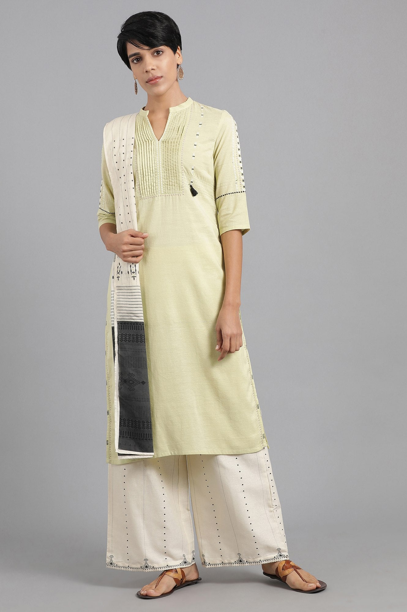 Off-White Voile Printed Drape