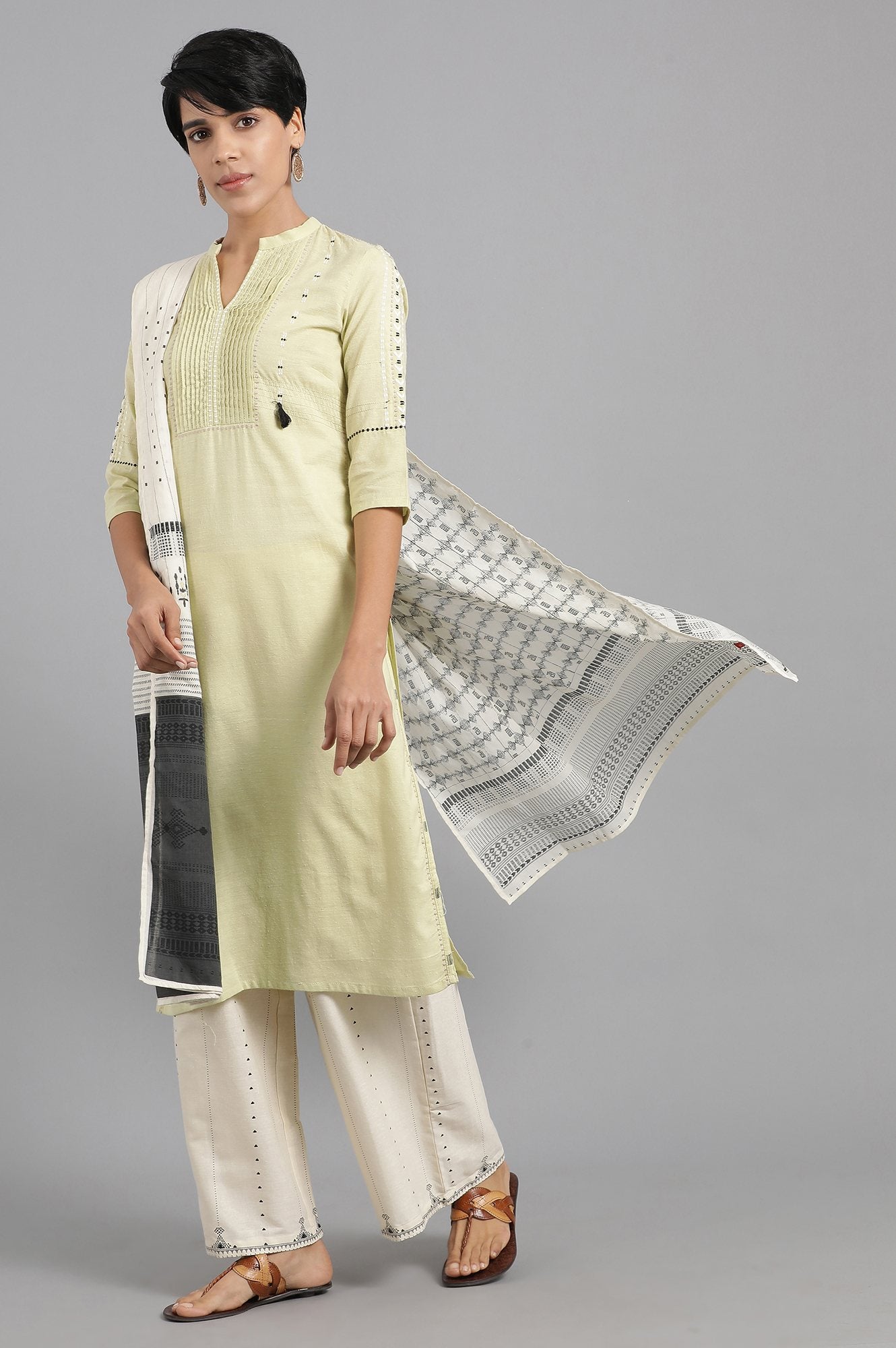 Off-White Voile Printed Drape