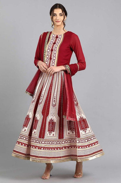 Maroon Round Neck kurta Set - wforwoman