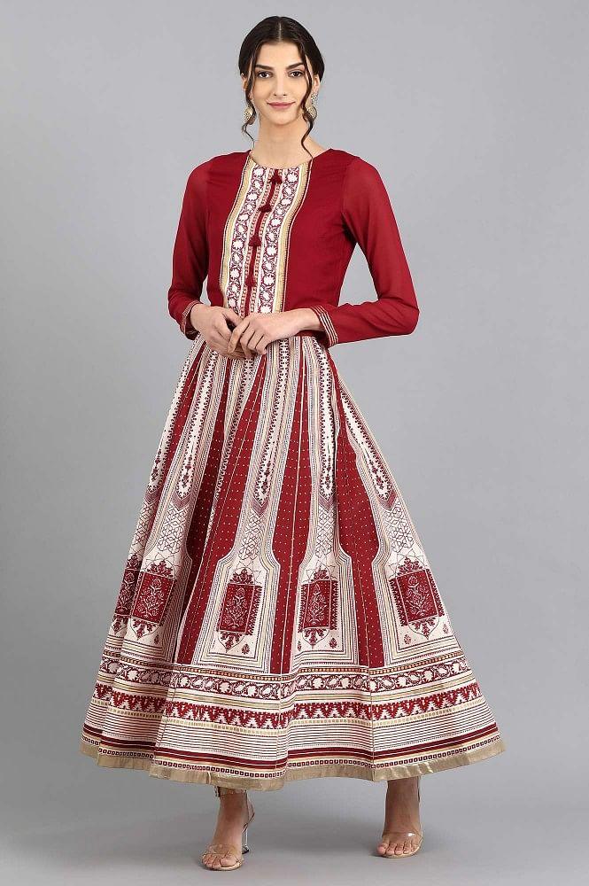 Maroon Round Neck kurta Set - wforwoman