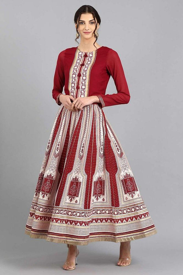 Maroon Round Neck kurta Set