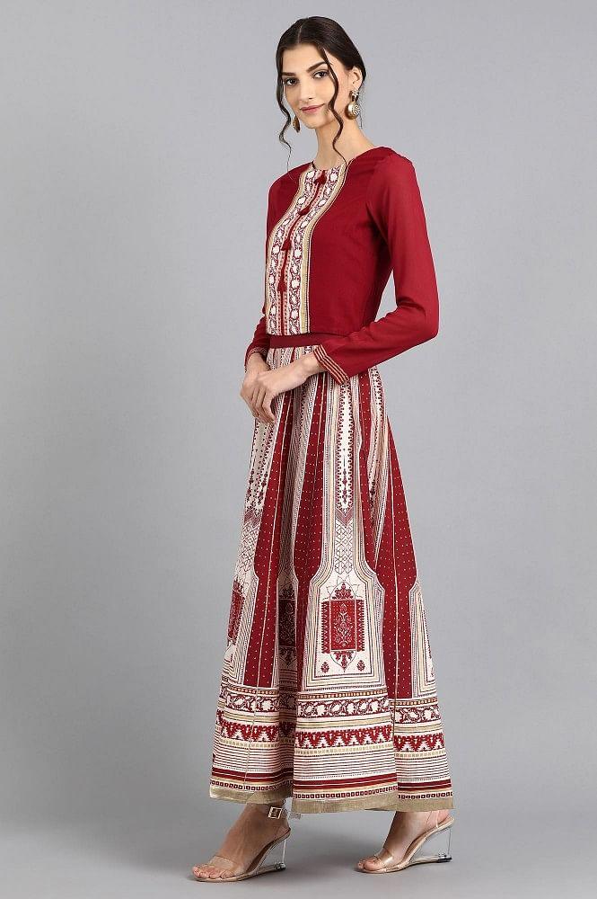 Maroon Round Neck kurta Set - wforwoman