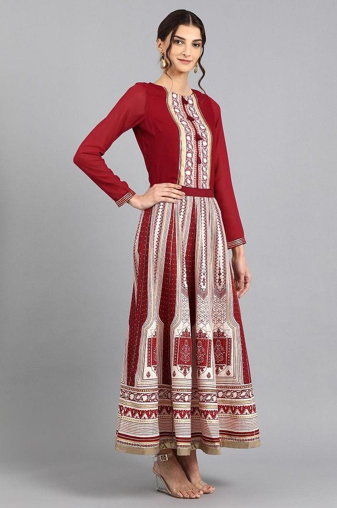 Maroon Round Neck kurta Set - wforwoman