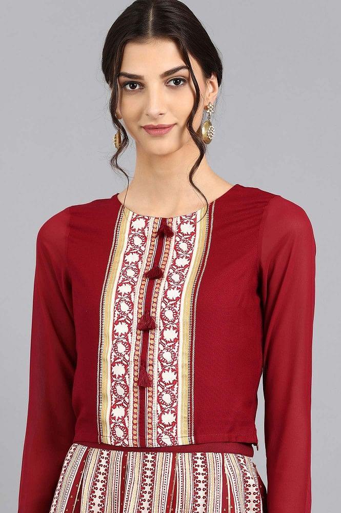 Maroon Round Neck kurta Set - wforwoman