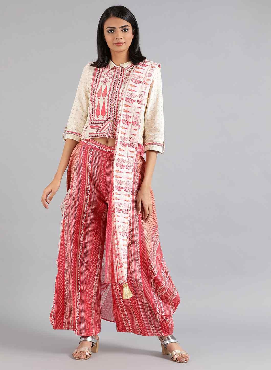 Ecru &amp; Pink Printed Gypsuit - wforwoman