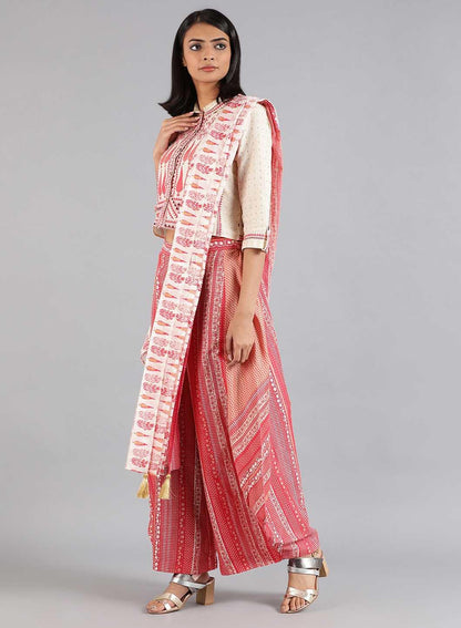 Ecru &amp; Pink Printed Gypsuit - wforwoman