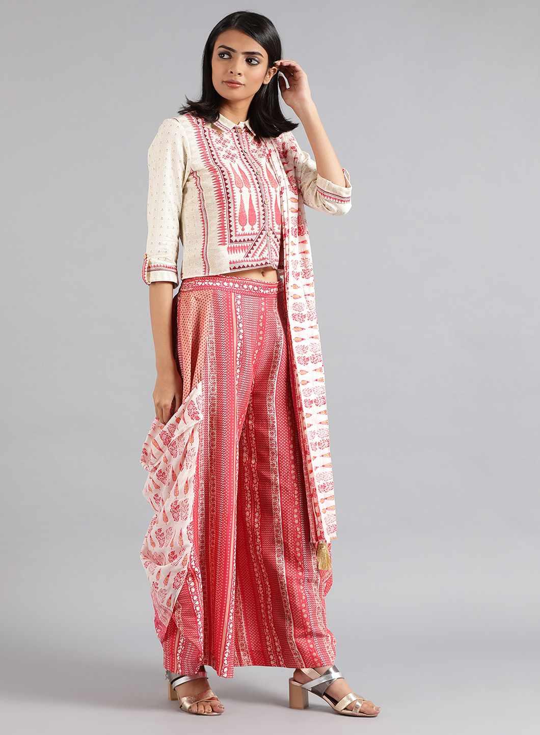 Ecru &amp; Pink Printed Gypsuit - wforwoman