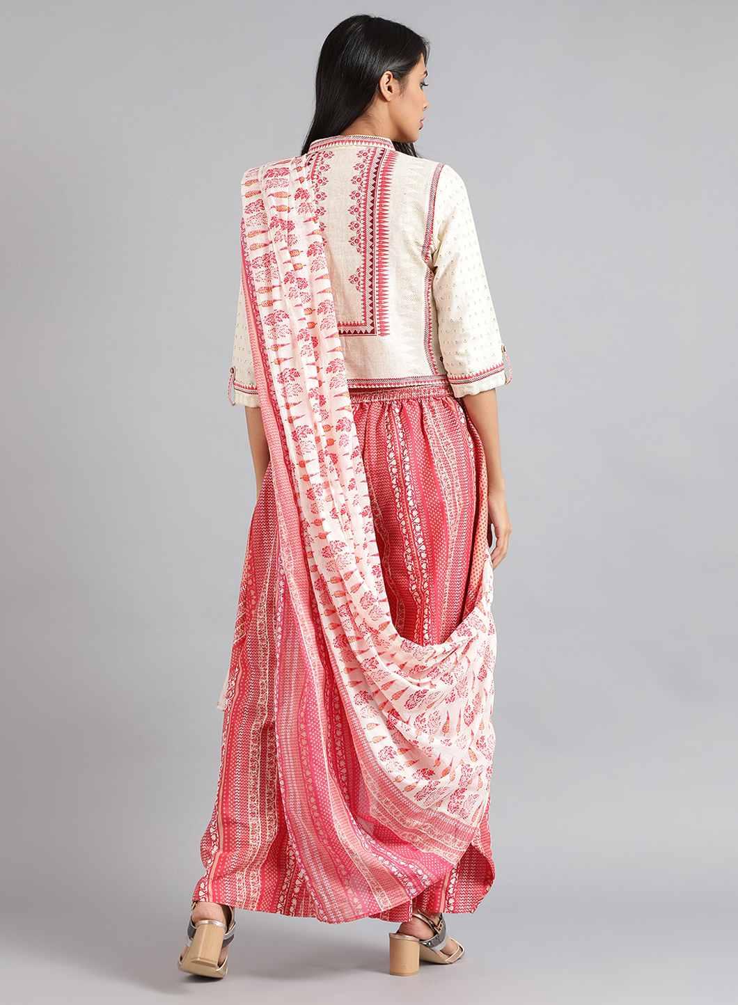 Ecru &amp; Pink Printed Gypsuit - wforwoman