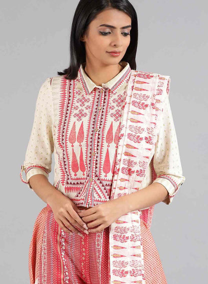 Ecru &amp; Pink Printed Gypsuit - wforwoman
