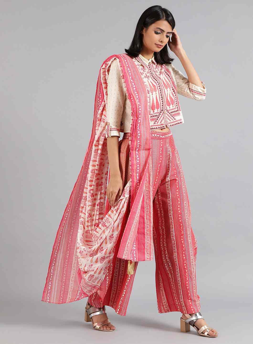 Ecru &amp; Pink Printed Gypsuit - wforwoman